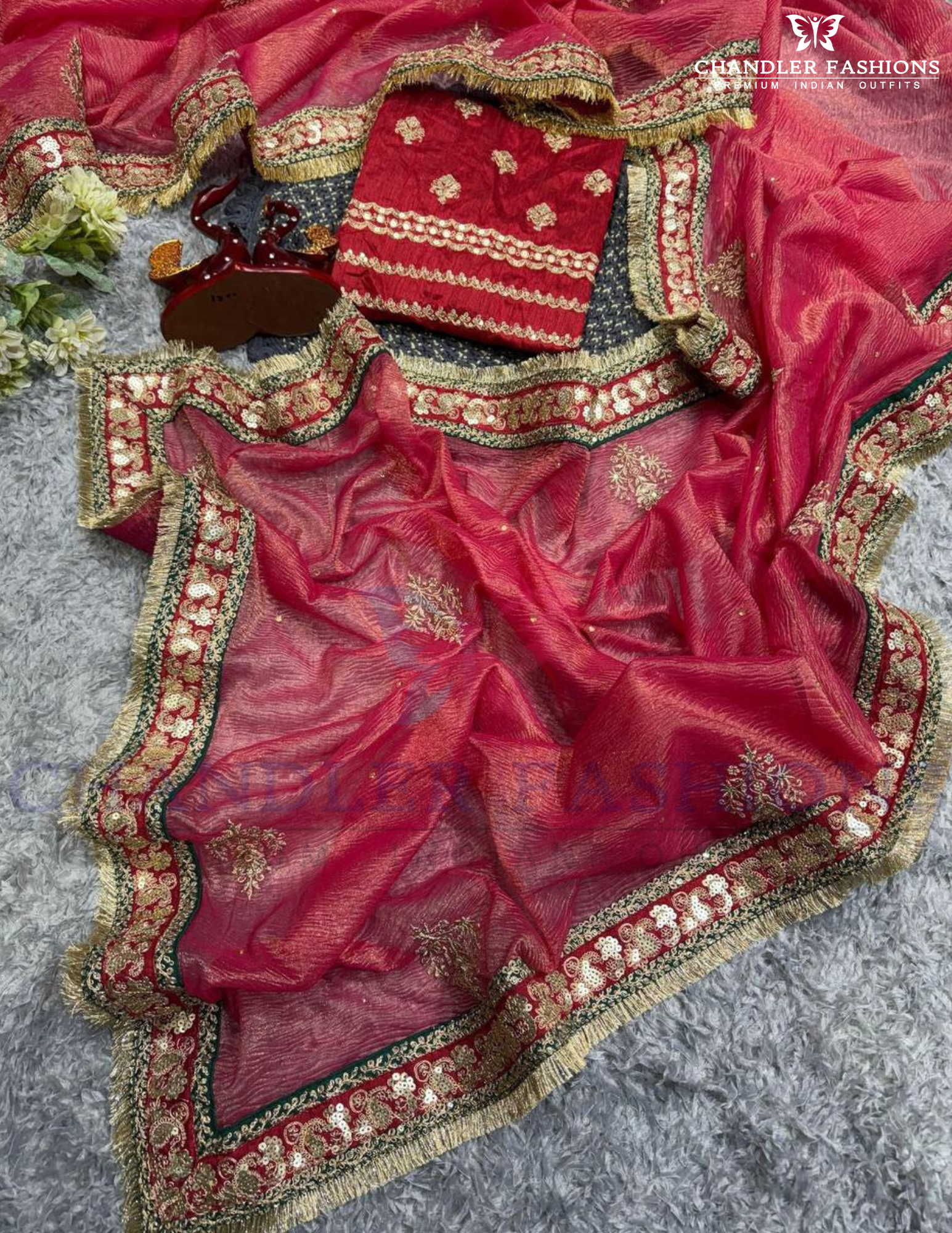 Red Color Banarasi With Saree For Women In Yuma