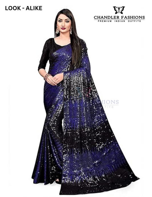 Gorgeous Blue Color With Double Shade Georgette Sequins Saree For Women