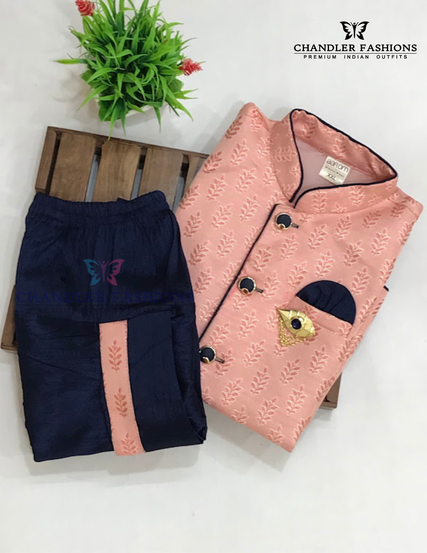 Peach Color Silk Cotton With Brooch Pin Sherwani Suit In USA
