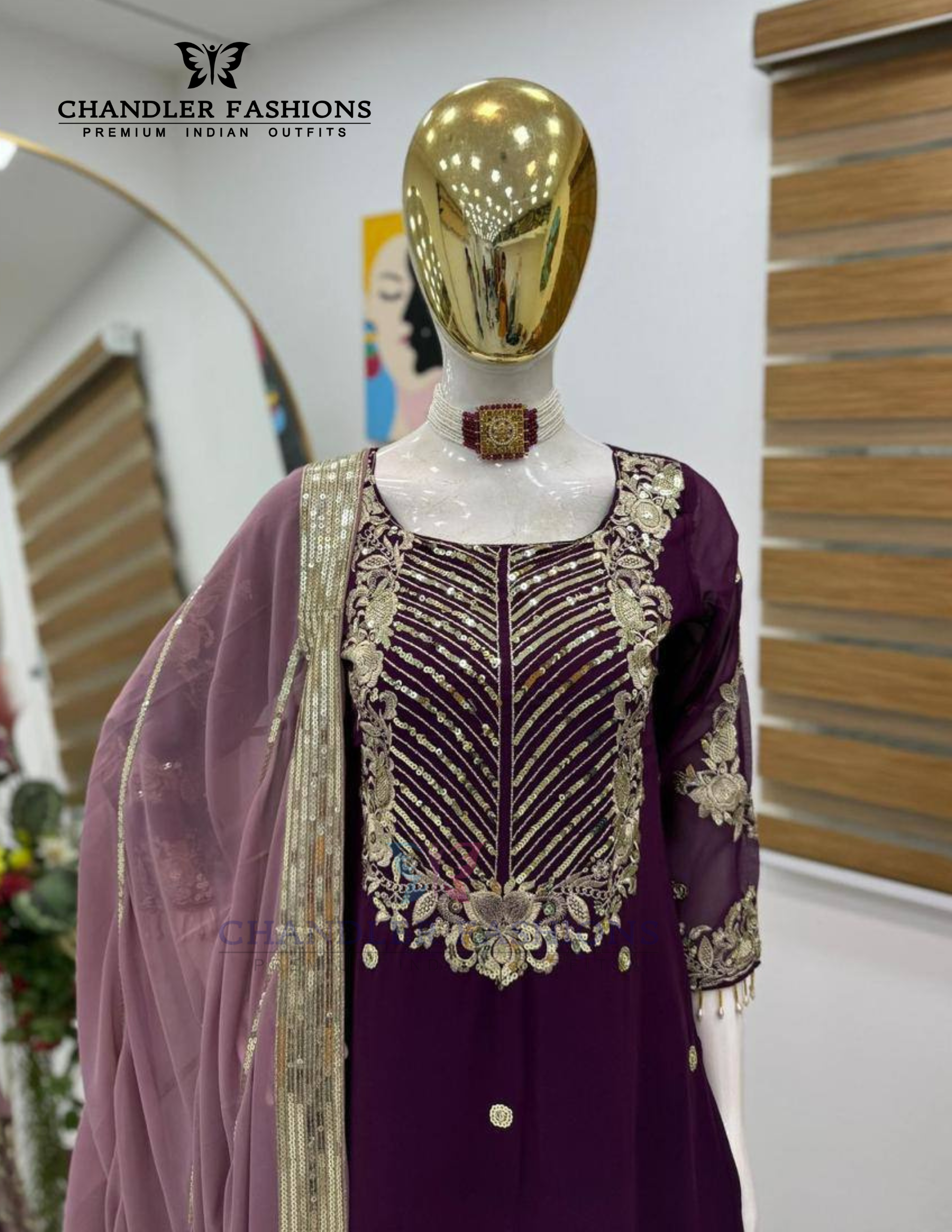 purple Color Georgette With Embroidered Sequins Work Sharara Suits in Surprise