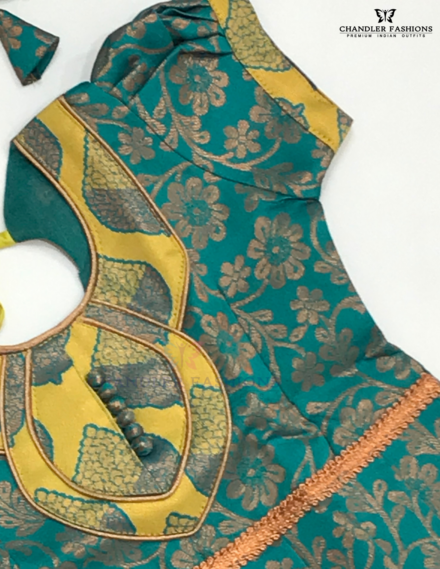 Green And Yellow Colored Silk Langa Sets In Surprise