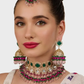 Beautiful Green And Pink Color Stones Gold Plated Choker Set For Women