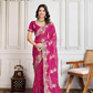 Trendy Rani Pink Embroidery And Bandhej Print Saree For Women