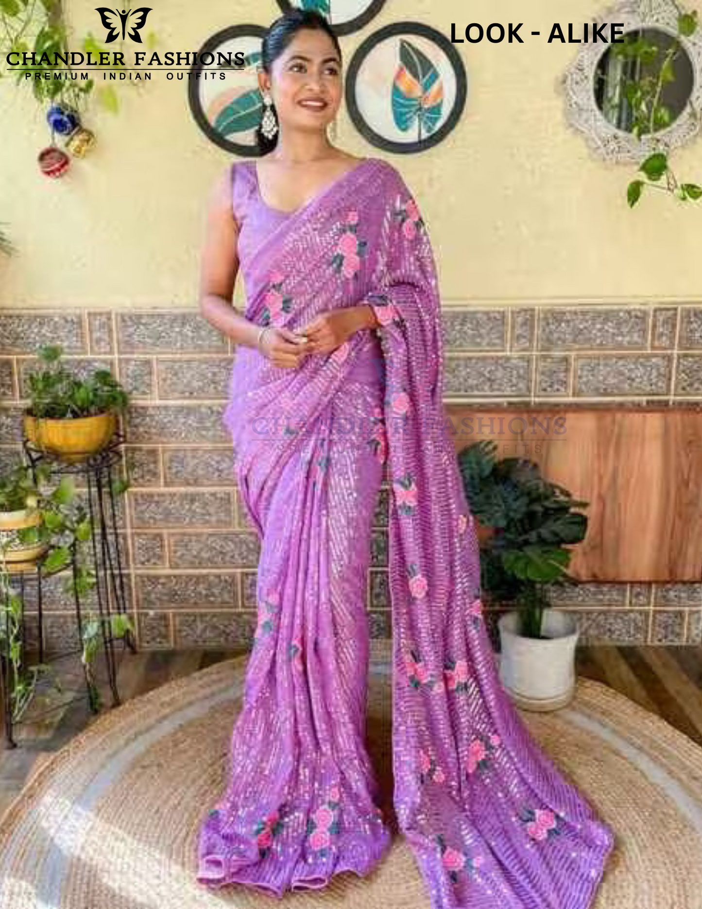 Charming Lavender Color Georgette And Sequins With Thread Work Saree