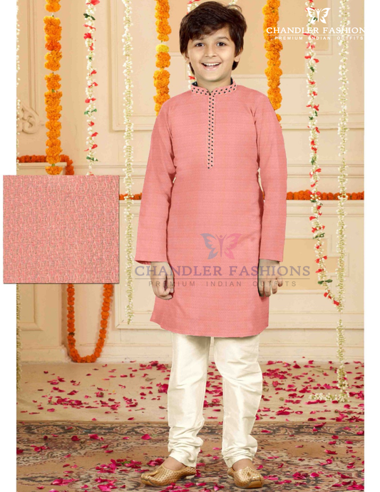 Attractive Pink Color Poly Cotton Kurta Pajama Set For Kids