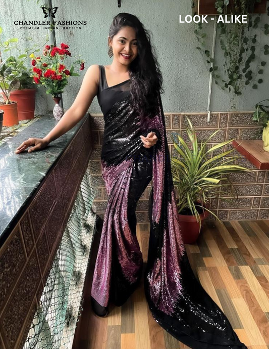 Dazzling Pink Color Double Shade Georgette Saree With Viscose Thread Sequins Work