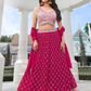 Charming Dark Pink Color Embroidery Mirror And Sequins Work Lehenga For Women