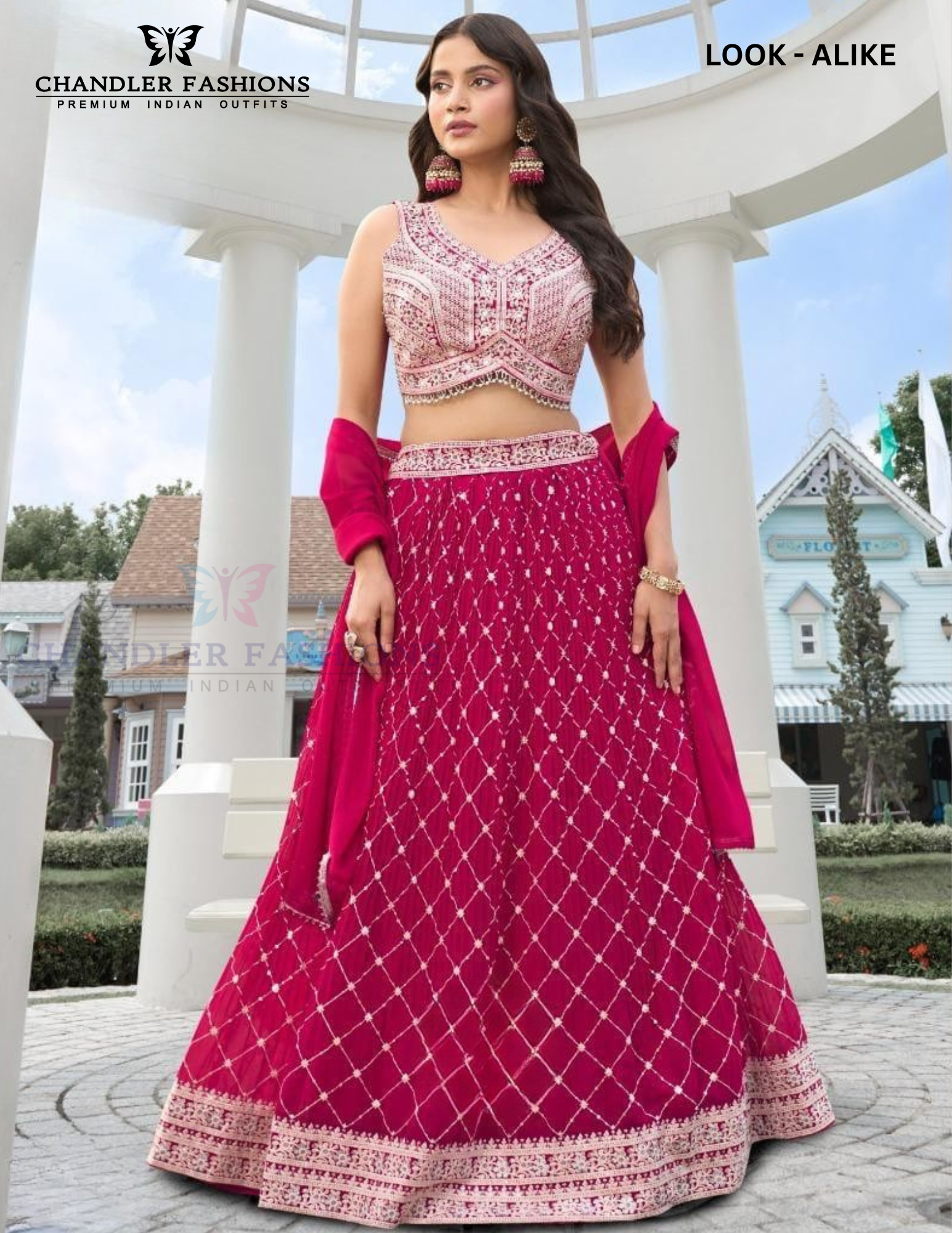 Charming Dark Pink Color Embroidery Mirror And Sequins Work Lehenga For Women