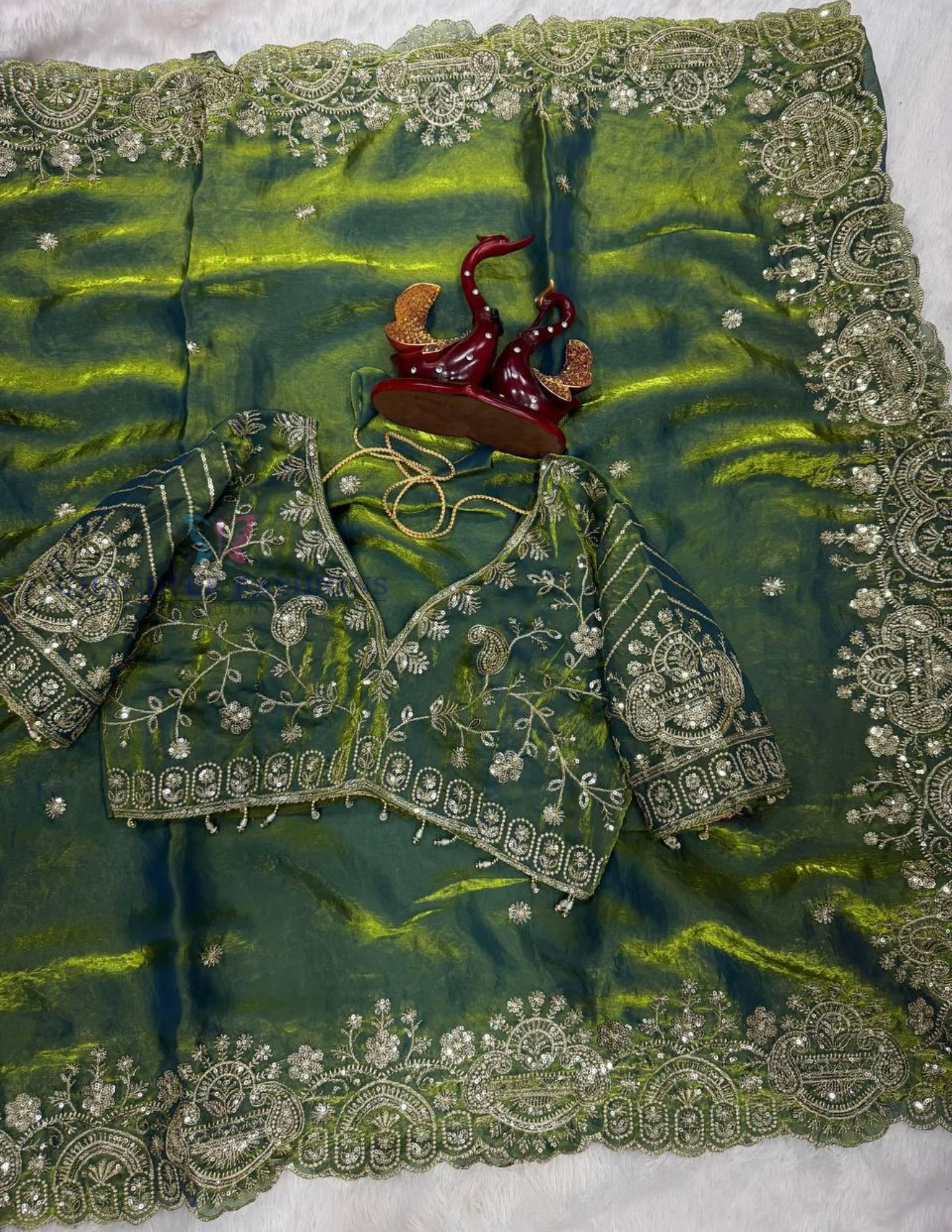 Alluring Green Color Silk With Zari Embroidery And Sequins Work Saree Near Me