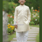 Pretty Cream Color Jacquard Silk With Pajama Kurta For Boys