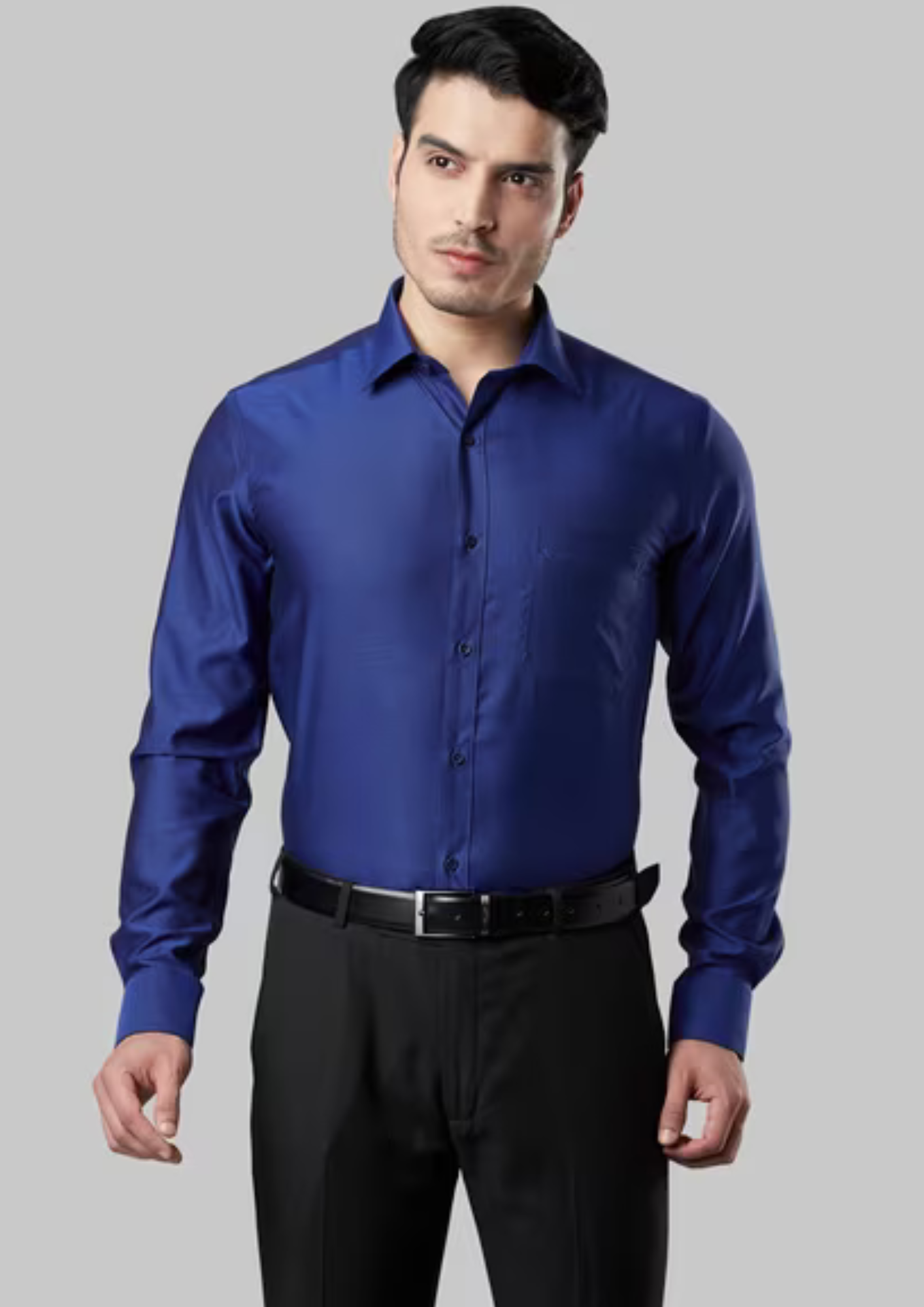 Blue Color Plain Silk Shirt For Men Near Me