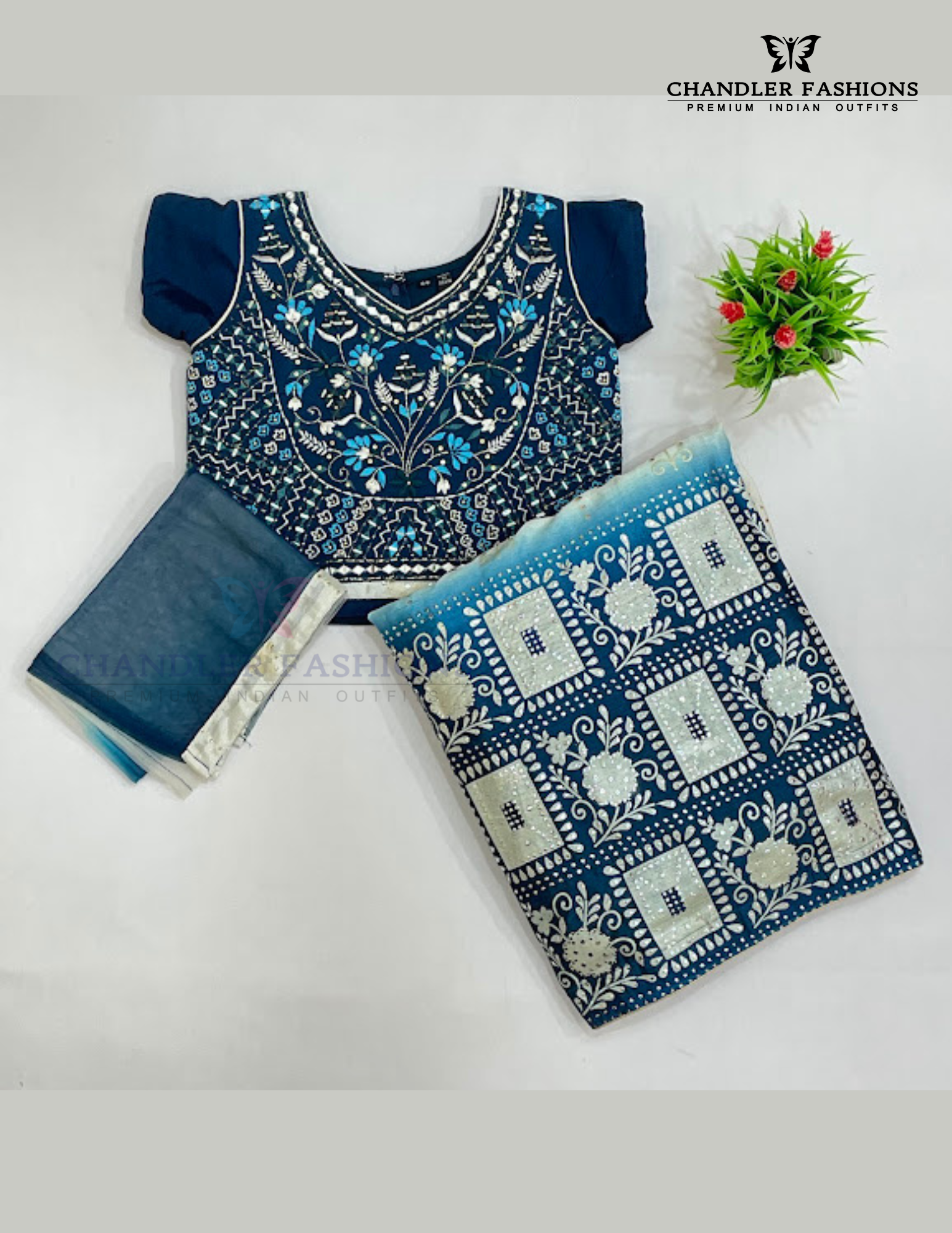 Alluring Teal Blue And Off White Color Georgette With Embroidery And Mirror Work Choli In USA
