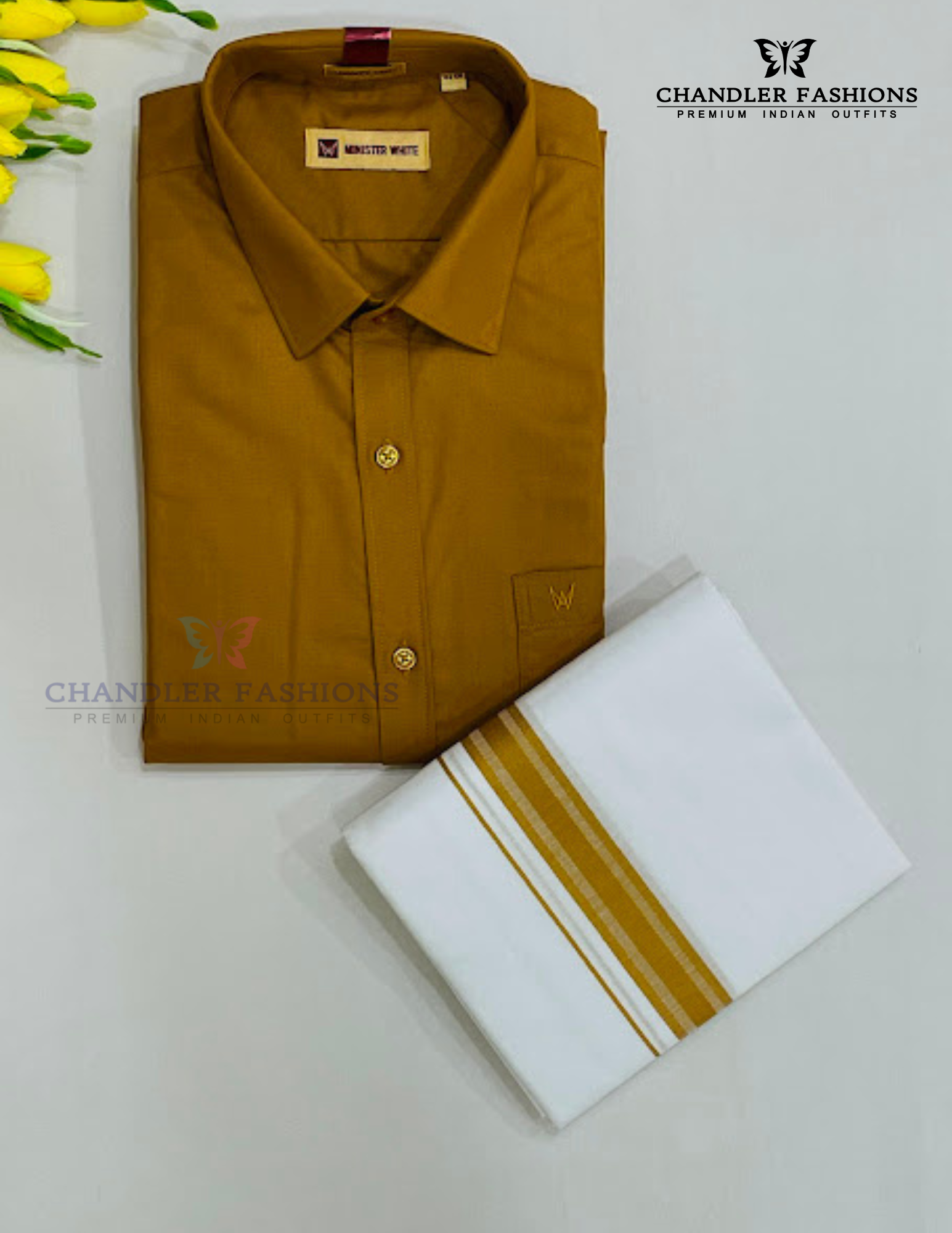 Pretty Mustard Yellow Colored Shirt And Dhoti Set For Men Near Me