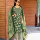 Attractive Dark Green Color Cotton Printed Embroidery Work Salwar Suits With Dupatta Set 