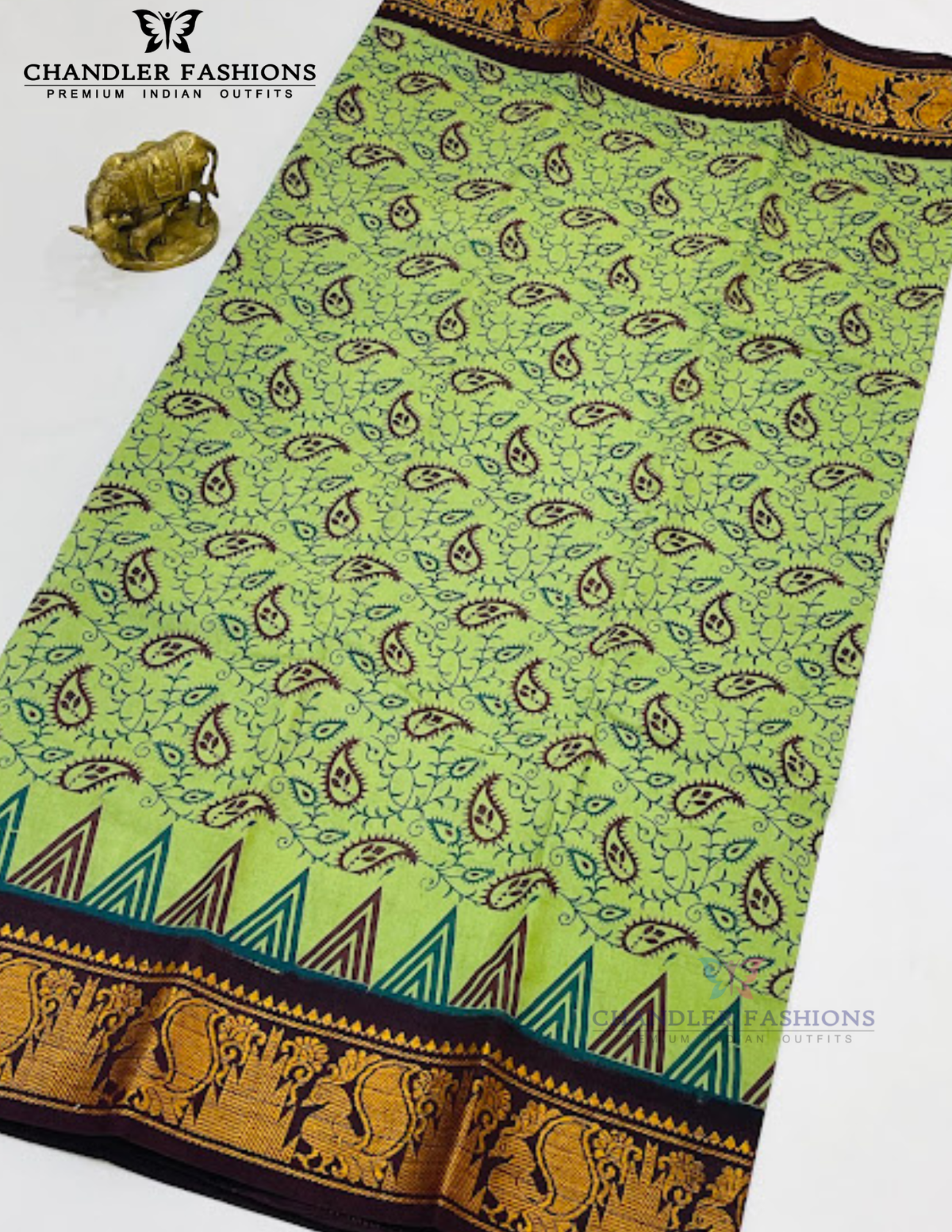  Green Color Cotton Saree With Zari Work For Women In USA