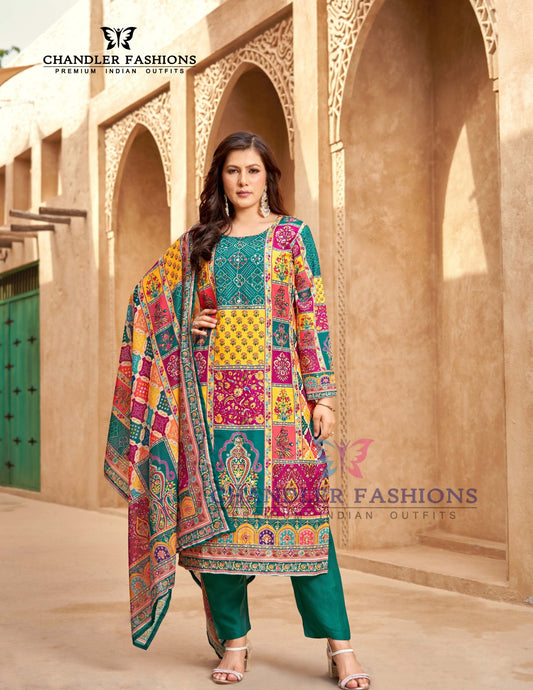 Wonderful MultiColor Muslin With Digital Print Salwar Suits For Women