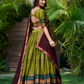 Elegant Olive Green Color Poly Cotton Weaving Border Lehenga Choli With Dupatta In USA