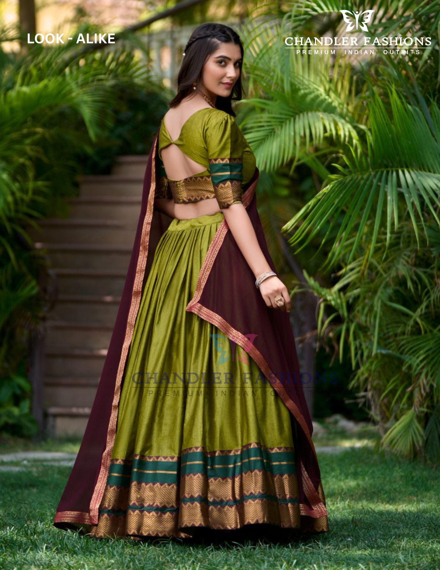 Elegant Olive Green Color Poly Cotton Weaving Border Lehenga Choli With Dupatta In USA