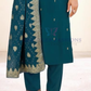Fabulous Teal Blue Color Rayon With Thread Work Salwar Suits For Women