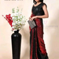 Attractive Red Color Party Wear Georgette Sequins Work Saree With Double Shade For Women