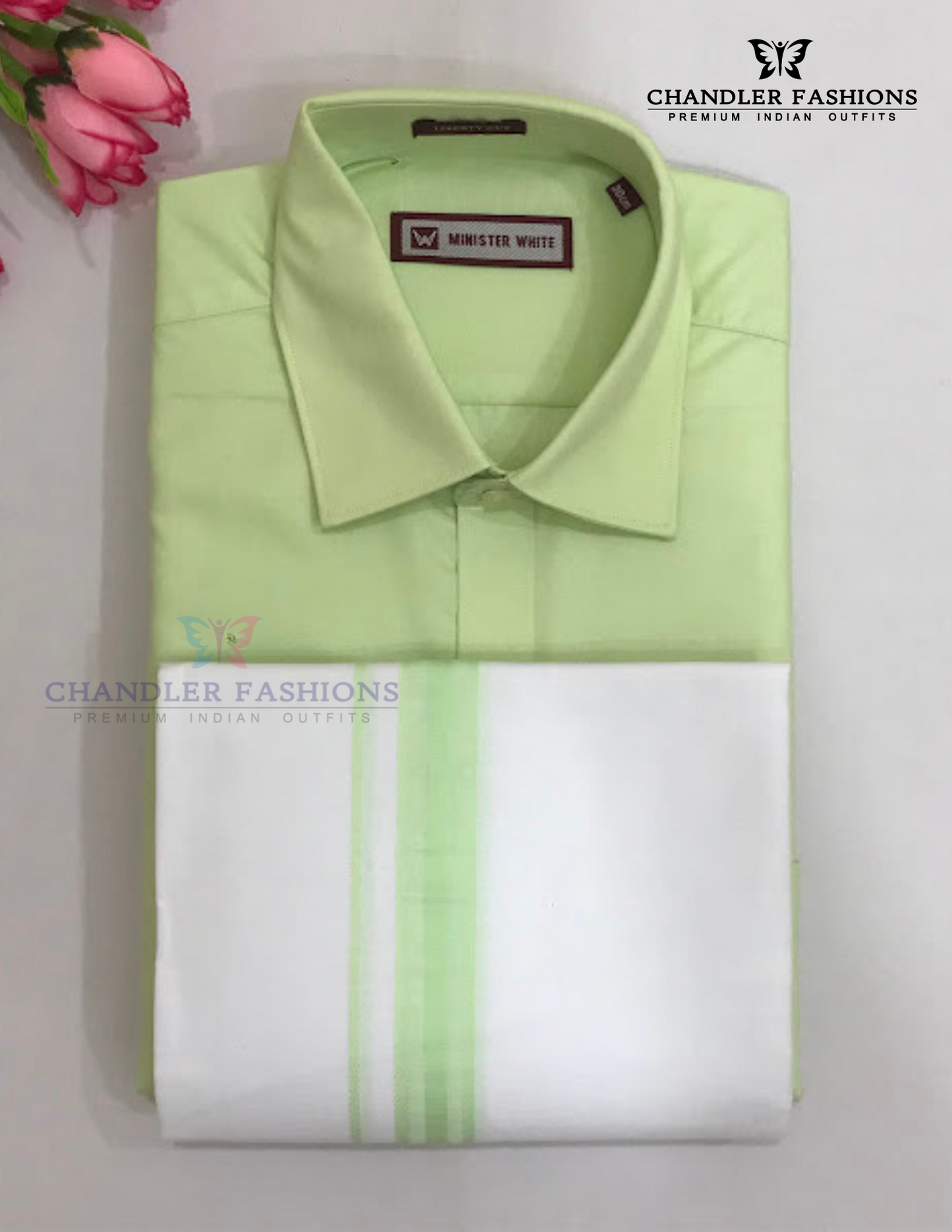 Attractive Light Green Colored Shirt And Dhoti Set For Men