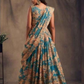 Teal Blue Rose Printed Design and Golden Zari Lehenga With Dupatta Set In Tempe