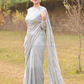 Beautiful Gray Colored Soft Georgette With Sequins Work Party Wear Saree For Women
