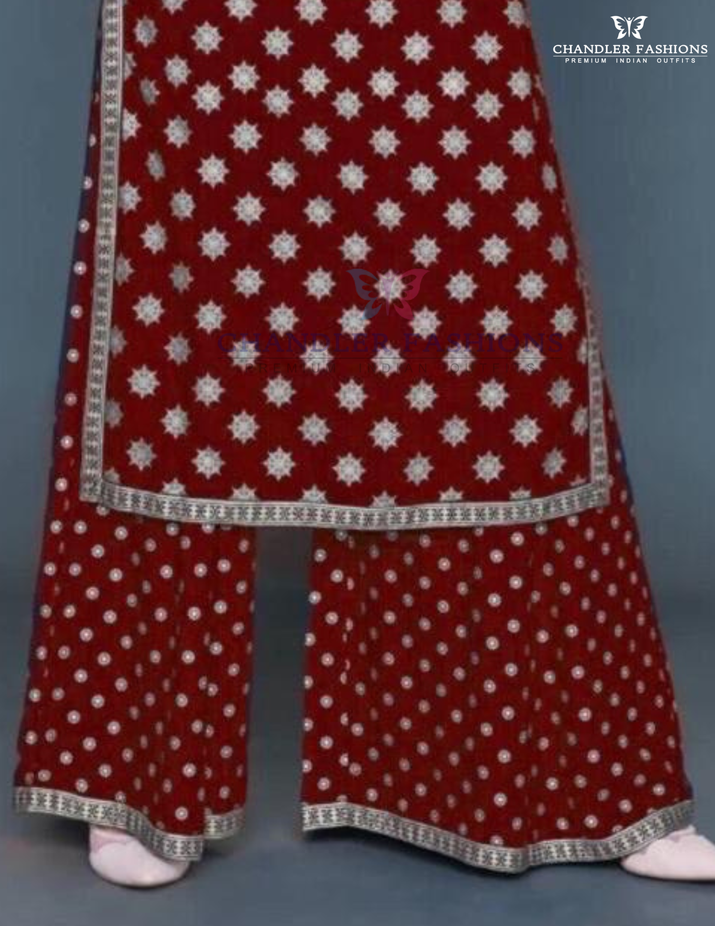 Beautiful Red Color With Rayon Printed Work Palazzo Suits In USA