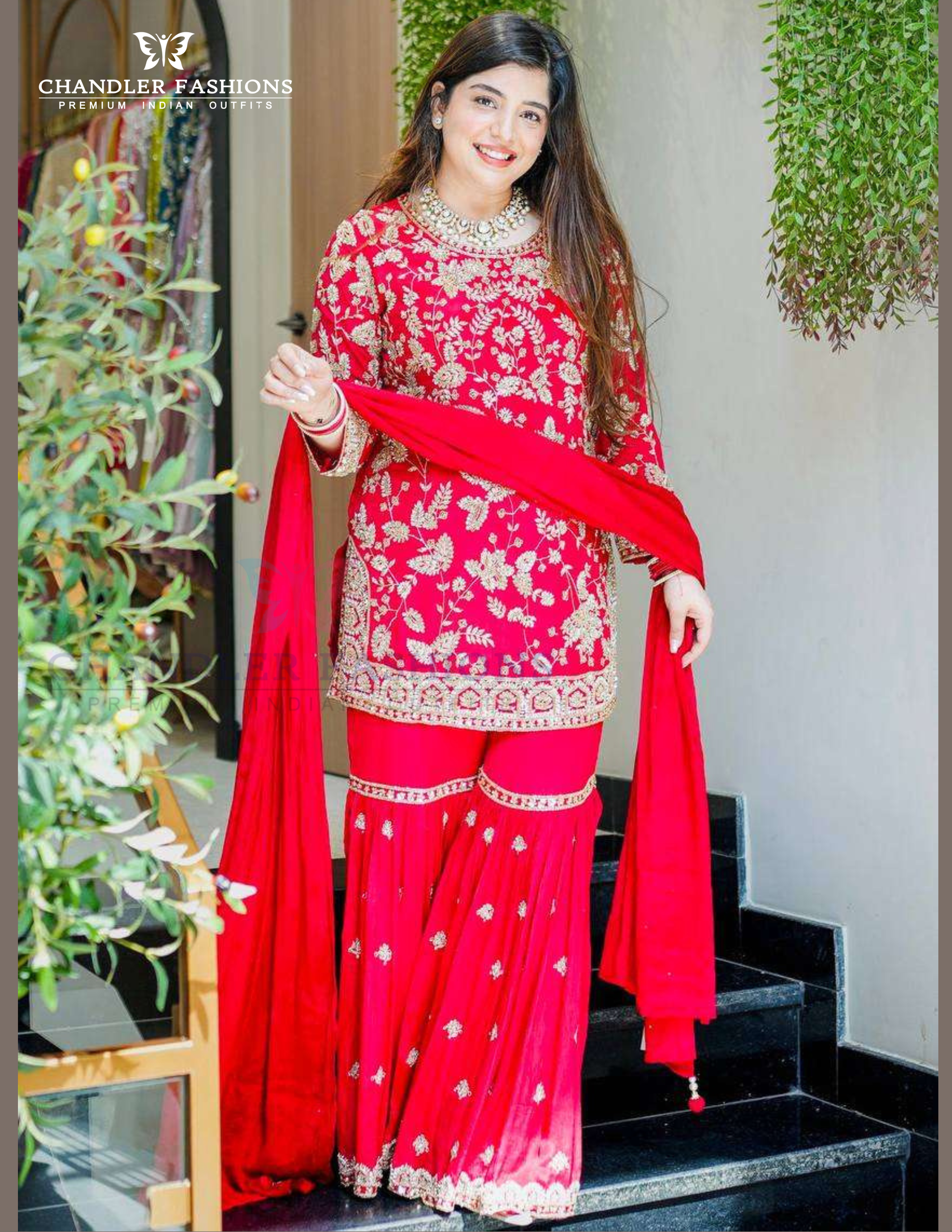 Wonderful Heavy Faux Georgette Party Wear Palazzo Red Color With Embroidery Work