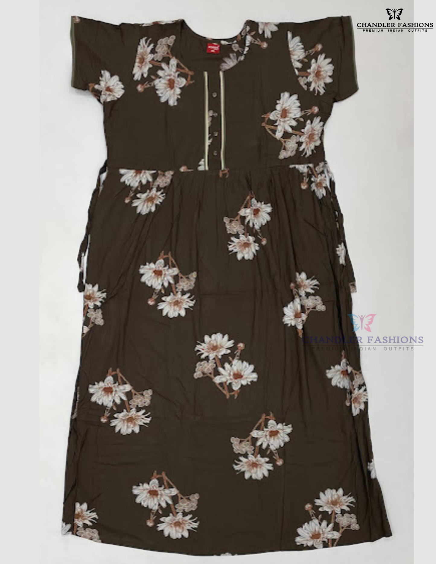 Gorgeous Brown Color Rayon With Printed Work Nighty For Women