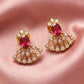 Dazzling  Red Stones Gold Plated Necklace With Earrings For Women