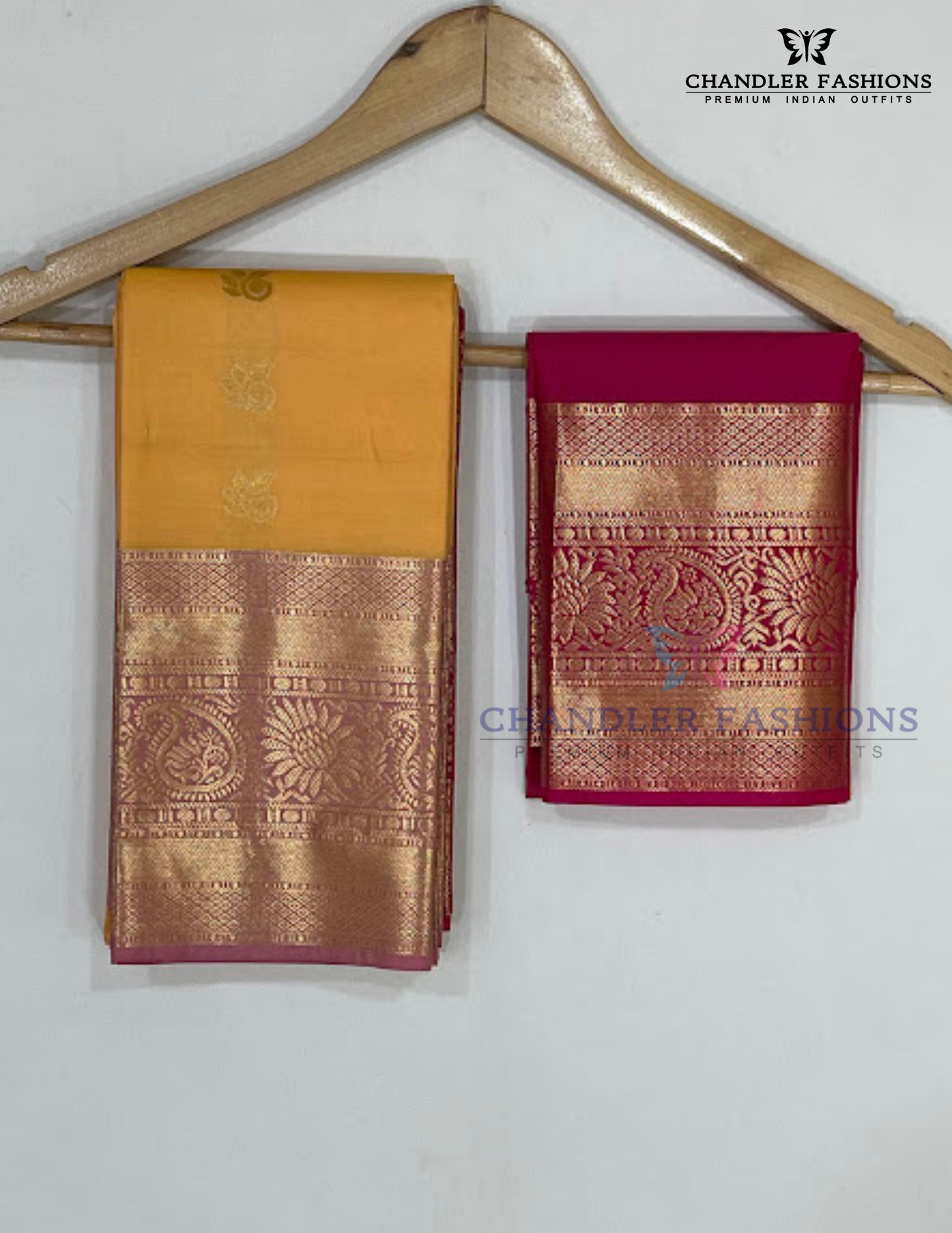 Yellow Color Pure Kanchi Silk With Bottle Pink Color paisley Motifs Border And Gold Zari Work Saree In USA