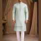 Attractive Sea Green Color Brocade Men's Kurta With Pajama