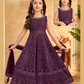 Attractive Wine Colored Embroidery And Sequins Work Girls Kurti Suits