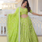 Alluring Green Color Pure Dyable Viscose Jacquard Embroidered Lehenga For Women