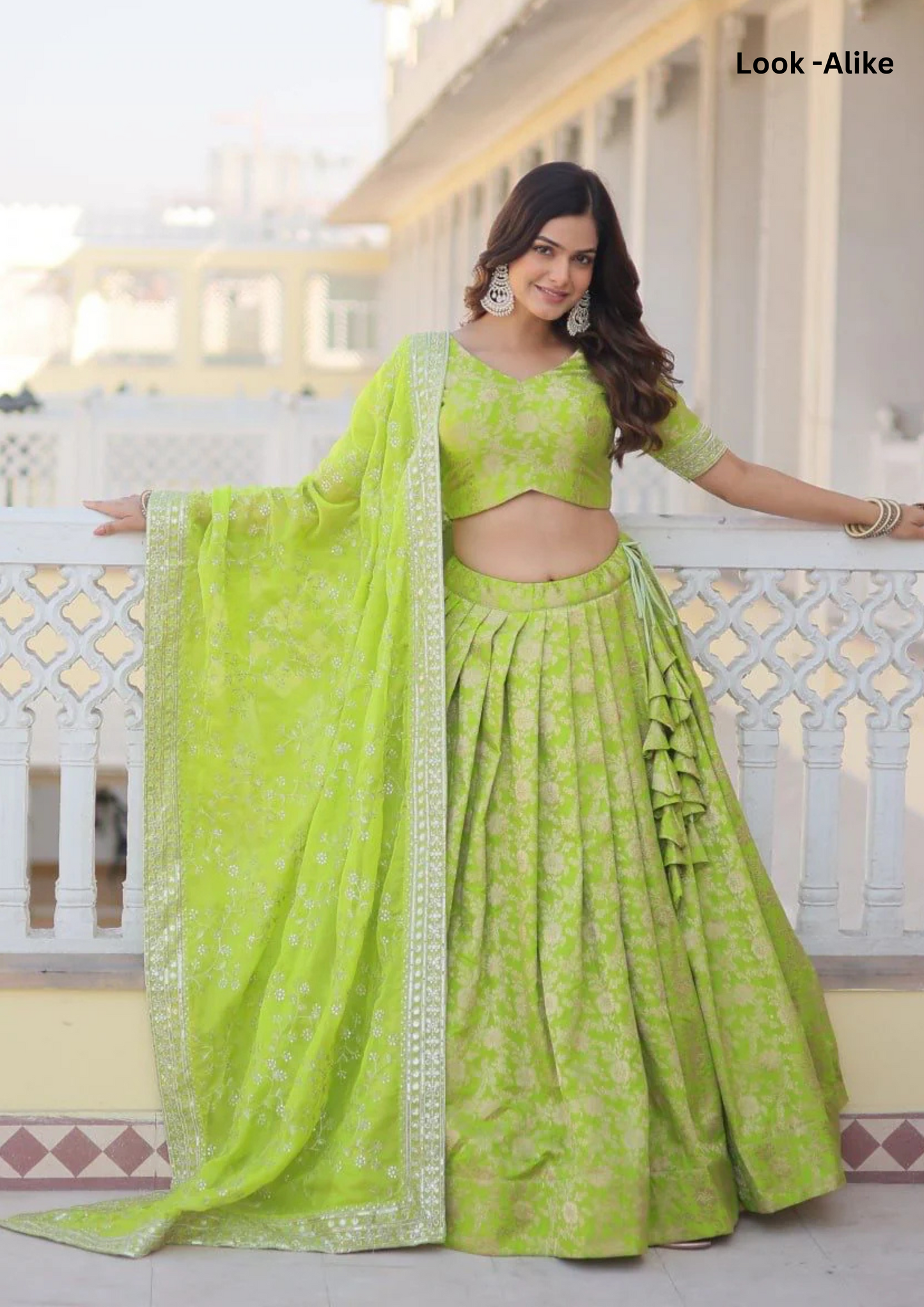 Alluring Green Color Pure Dyable Viscose Jacquard Embroidered Lehenga For Women