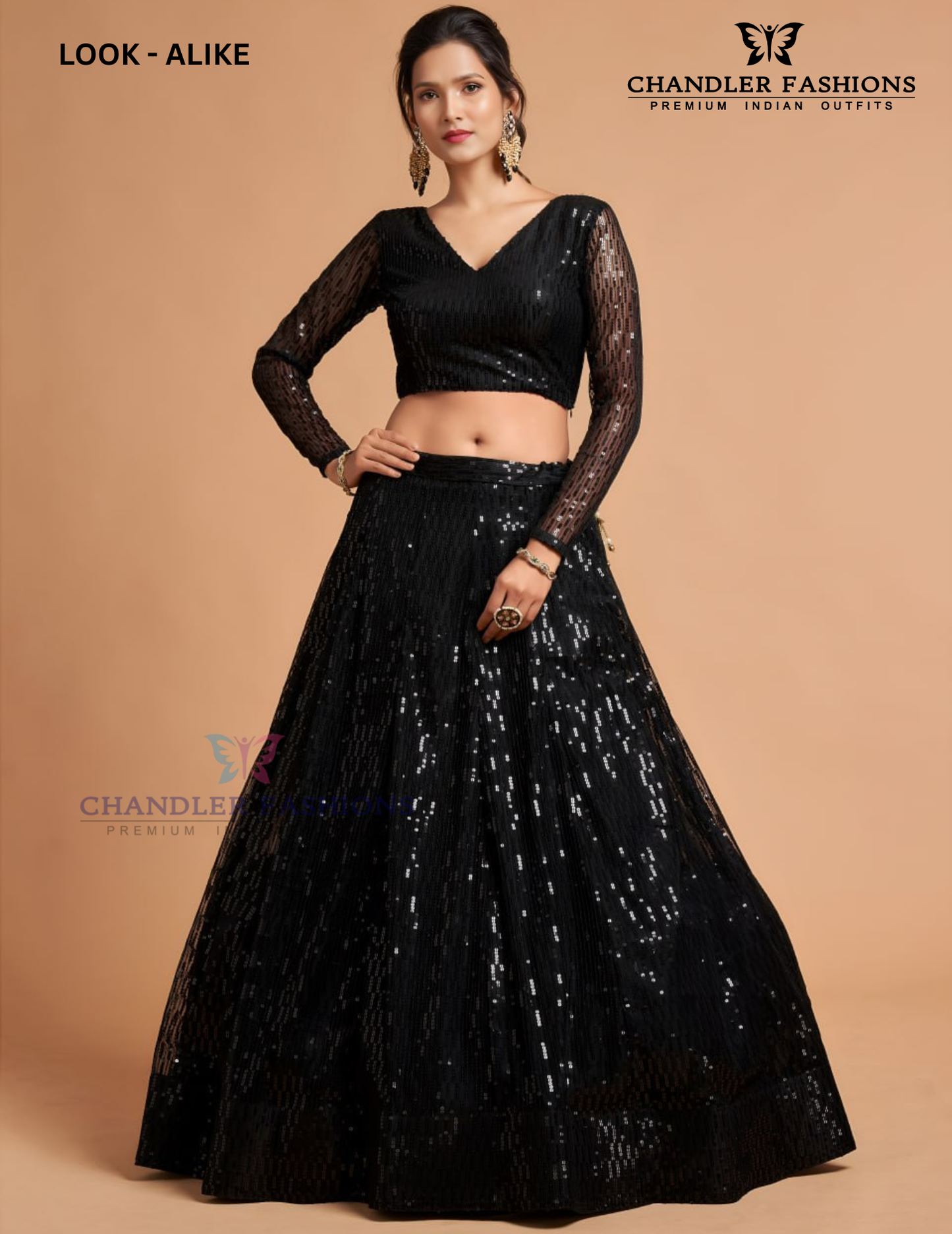Black Color Net With Thread And Sequins Work Lehenga Near Me