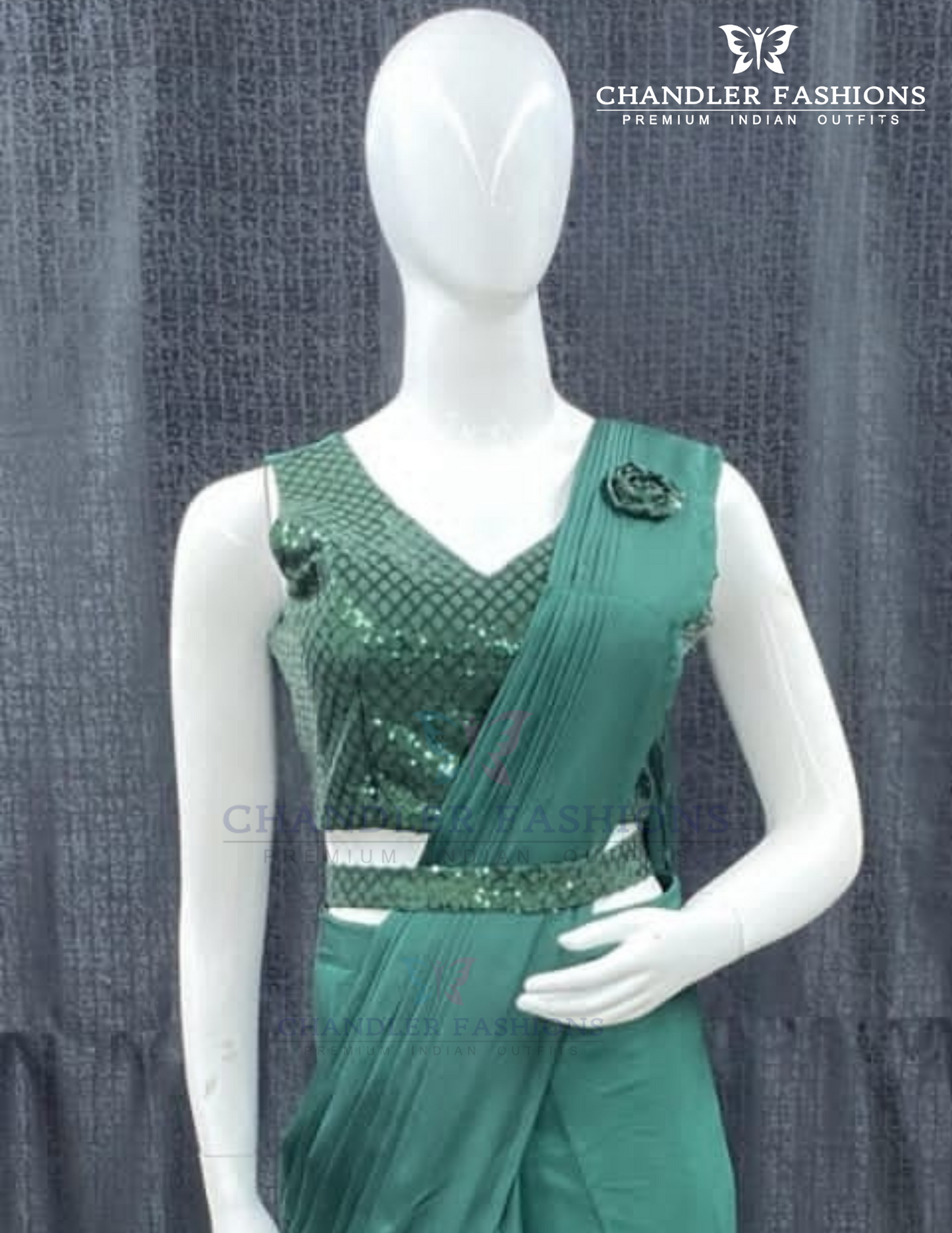 Attractive Green Color Ready To Wear One Minute Designer Saree For Women Near Me