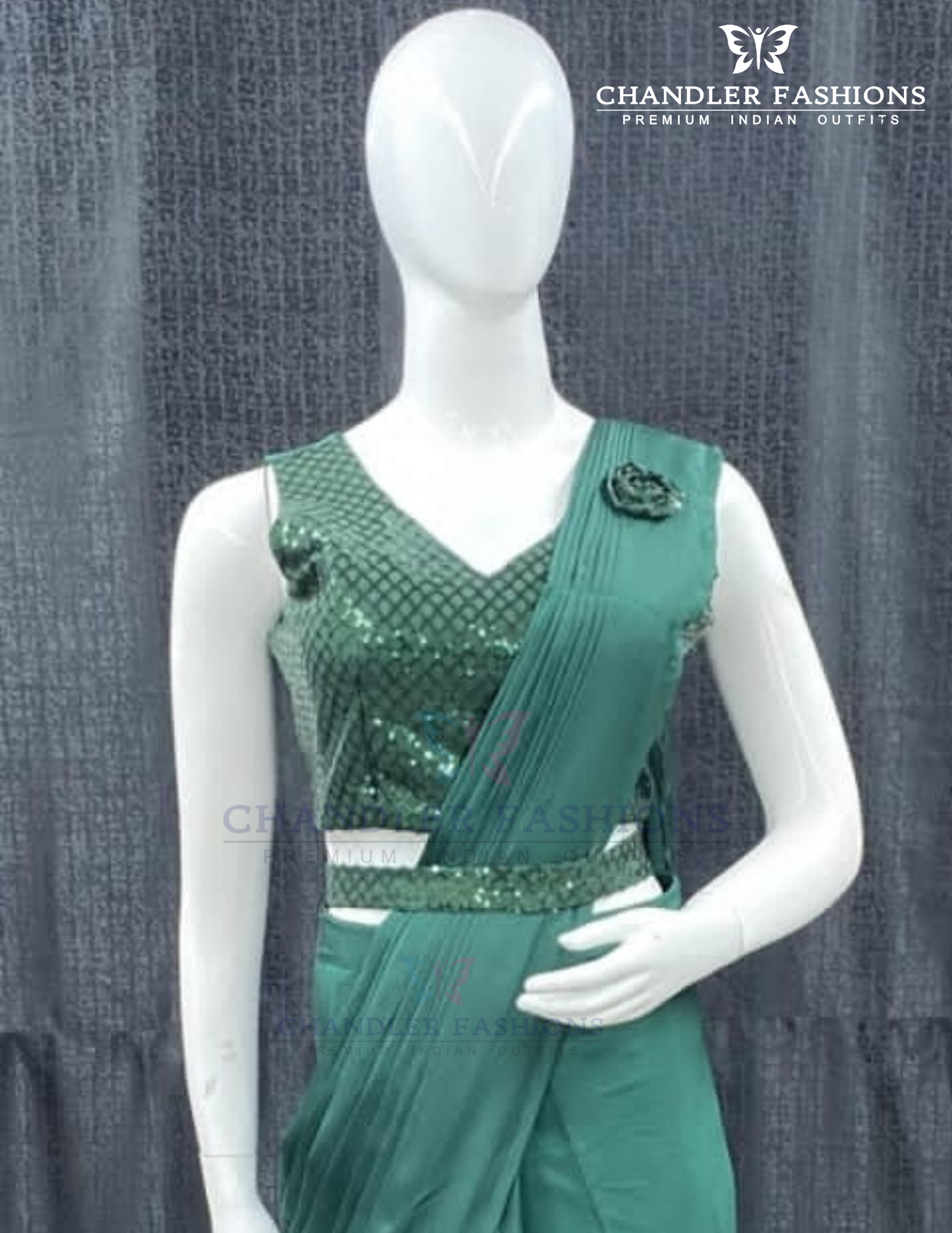 Attractive Green Color Ready To Wear One Minute Designer Saree For Women Near Me