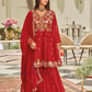 Stunning Red Color Chinon With Emboidery Work Sharara Suits With Dupatta For Women