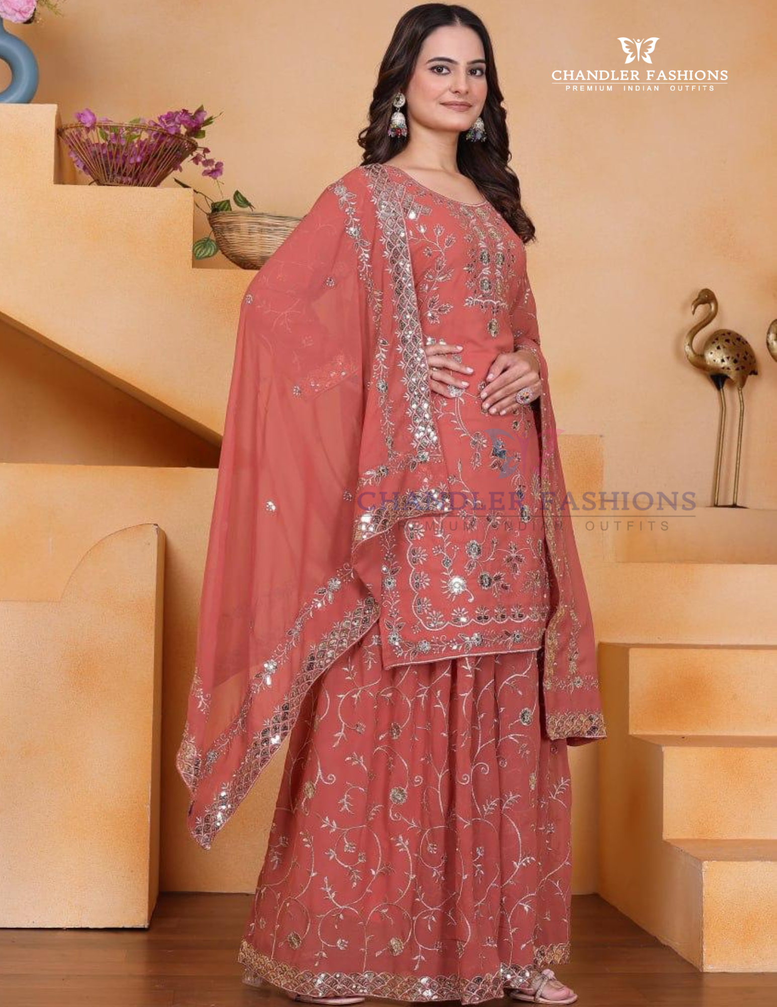 Faux Georgette Sharara Suit With Sequins And Embroidery Work In USA