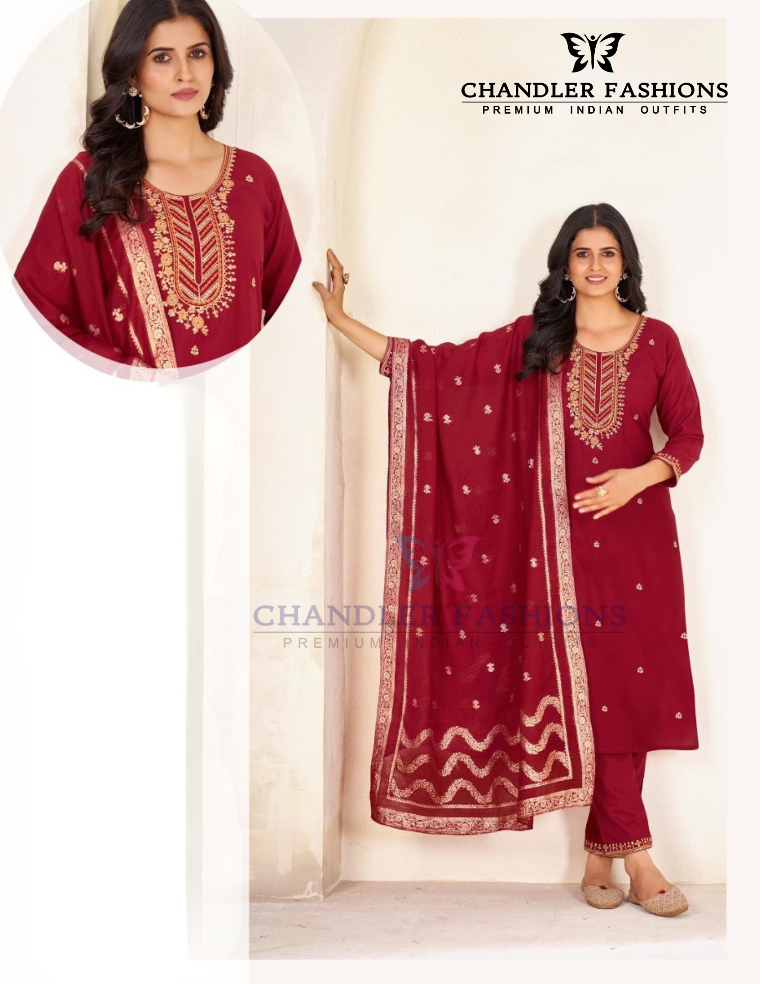Beautiful Red Color Rayon With Thread Work Salwar Suits For Women