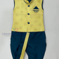 Exquisite Yellow Color Silk Cotton Sherwani Suit With Brooch Pin For Boys