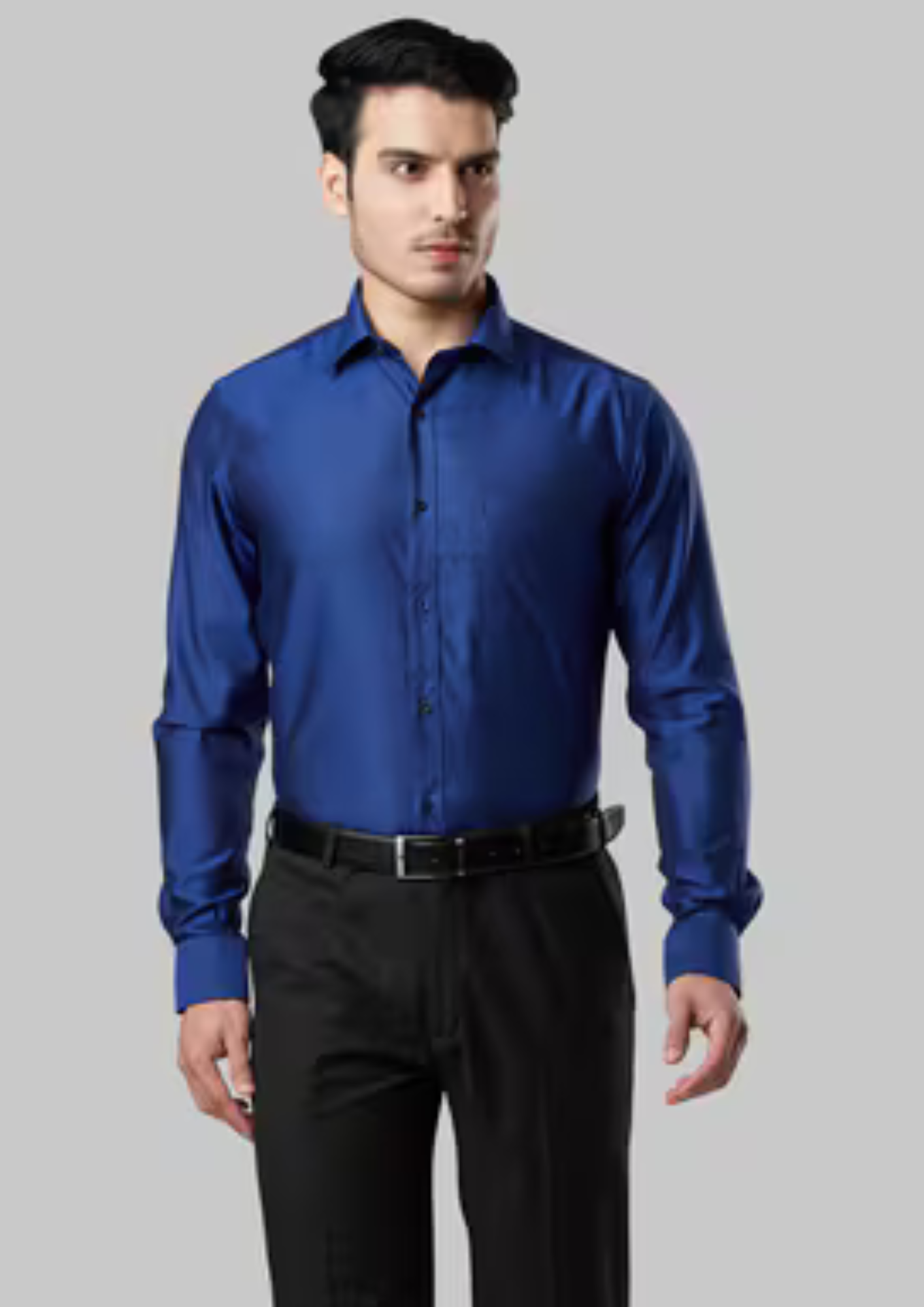 Attractive Blue Color Full Sleeve Plain Silk Shirt For Men