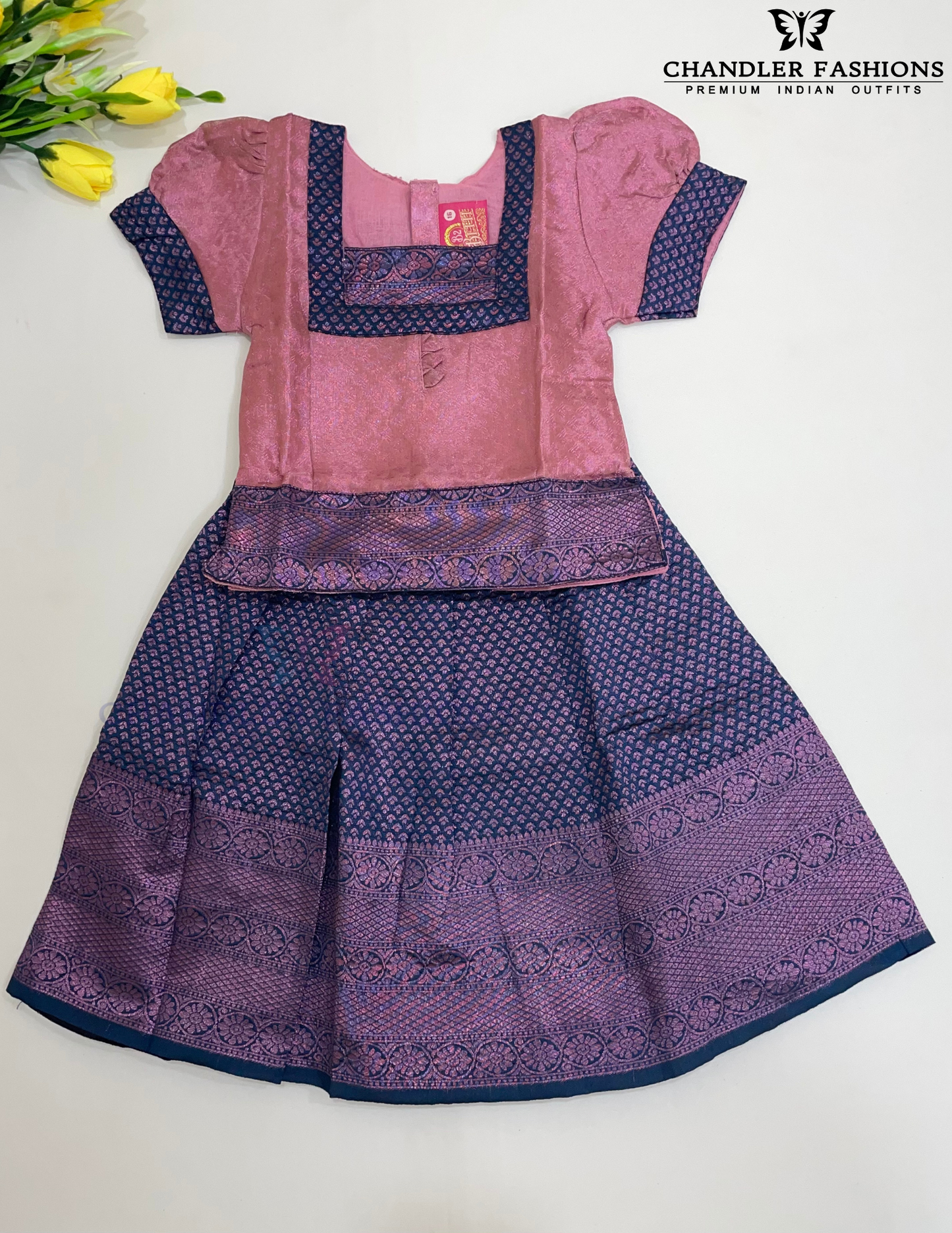 Stunning Light Pink Colored Silk Langa Sets For Girls