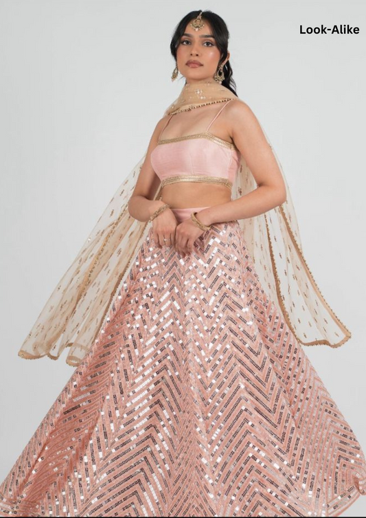 Gorgeous Pink Georgette Sequins Work Party Wear Lehenga Set