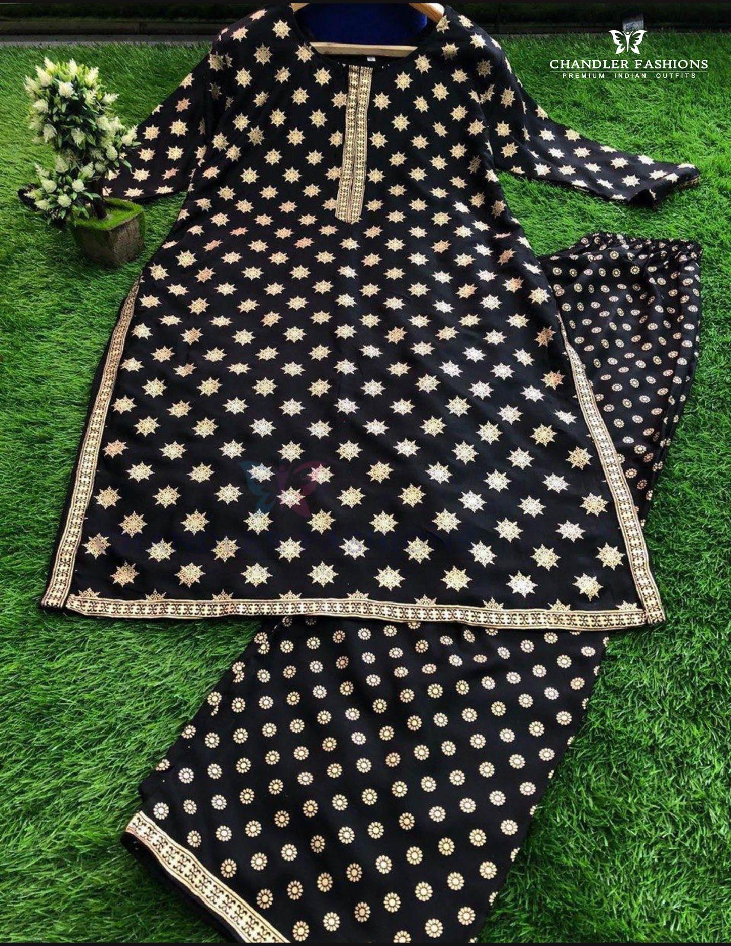 Black Color Rayon Printed Work Palazzo Suits In Chandler