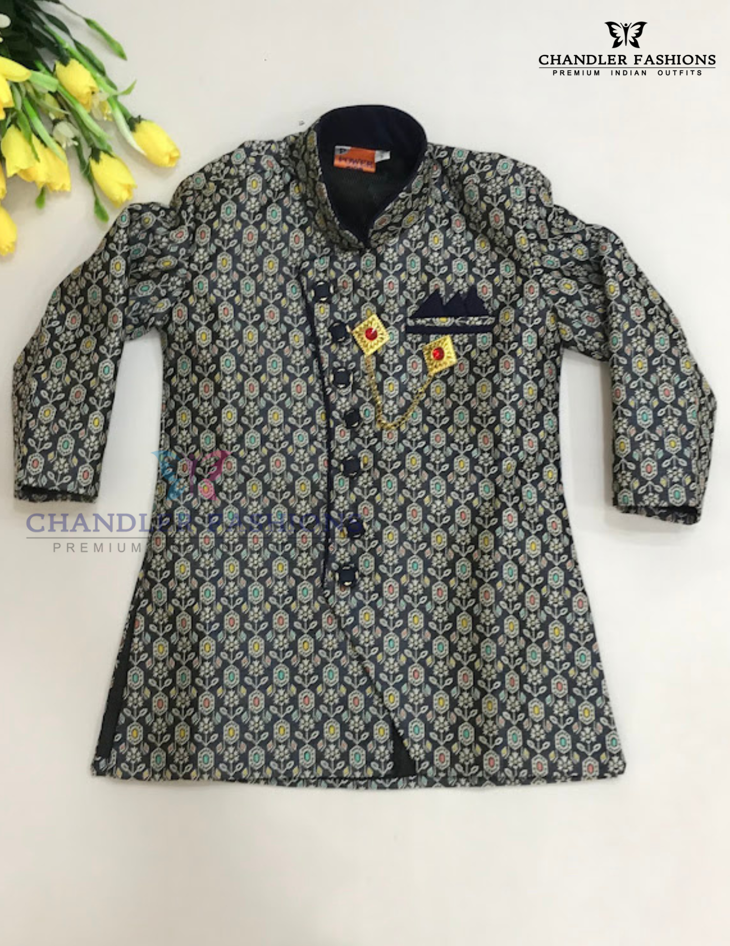 Dark Blue Color Silk Cotton Sherwani Suit In Chandler