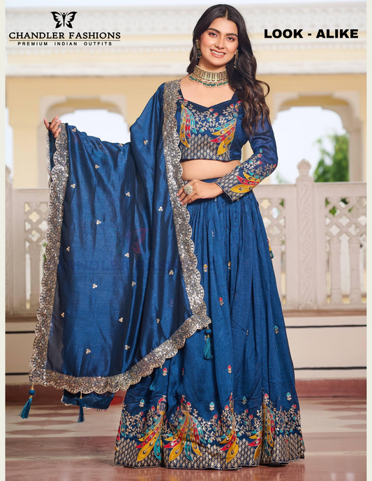 Graceful Blue Color Embroidery And Sequins Work Lehenga Choli With Dupatta For Women