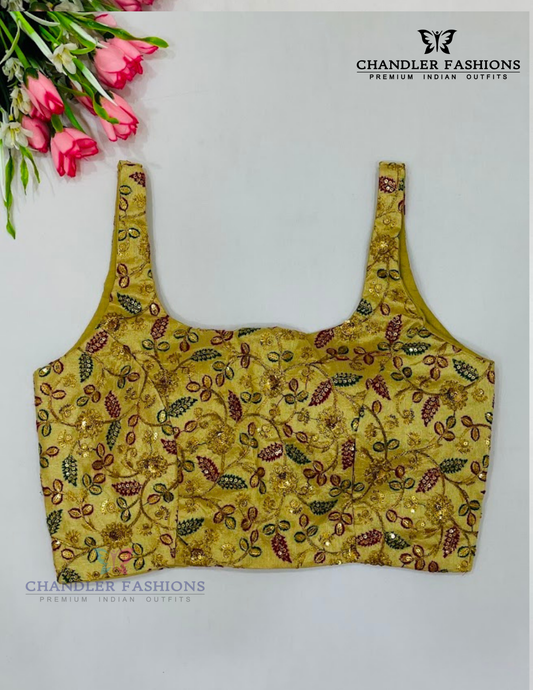 Gorgeous Sandal Color Art Silk  Embroidery Work Readymade Blouse For Women